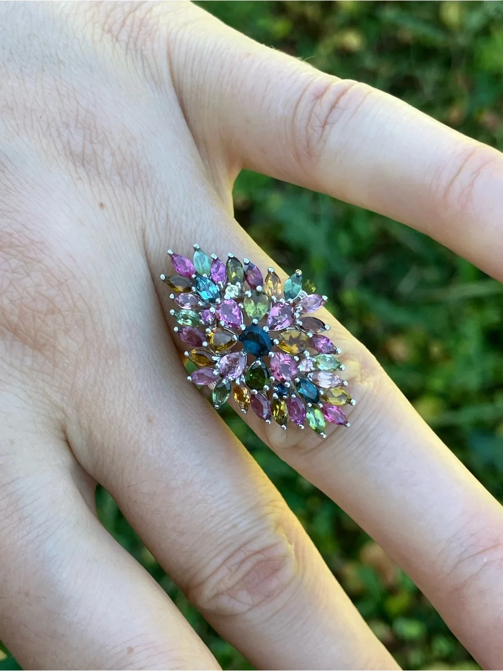 Natural Multi Color Tourmaline Sterling Silver Ring Size 7